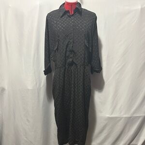 Chic Black Patterned Long Sleeve Dress XL97